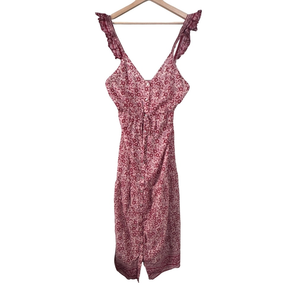 Faherty Hyland Maxi Dress Sun Up Block Print Pink Red Elevated Boho Size M - Picture 3 of 12